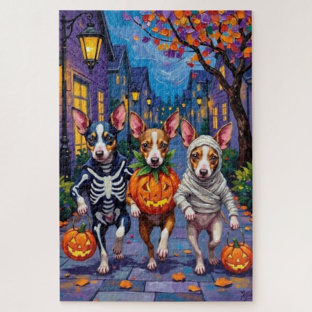 Rat Terrier Trick-or-Treating Halloween Costumes Jigsaw Puzzle (Vertical)