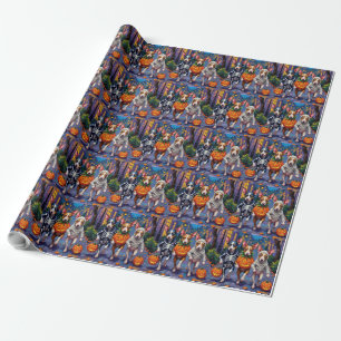 Rat Terrier Trick-or-Treating Halloween Costumes Wrapping Paper