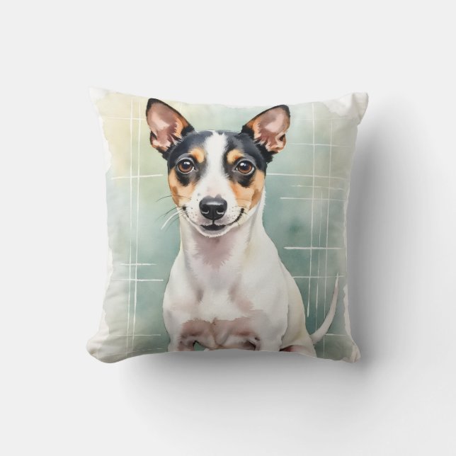 Rat Terrier Watercolor Grid Pattern Art Cushion (Front)