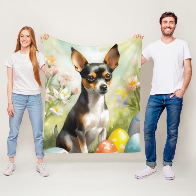 Rat Terrier with Easter Eggs Holiday Fleece Blanket (In Situ)