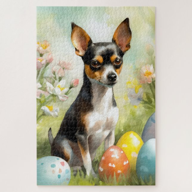 Rat Terrier with Easter Eggs Holiday Jigsaw Puzzle (Vertical)