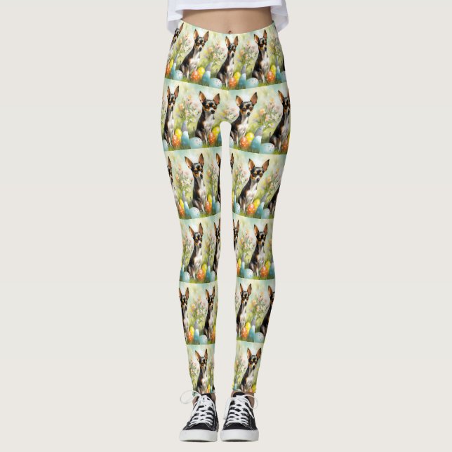Rat Terrier with Easter Eggs Holiday Leggings (Front)