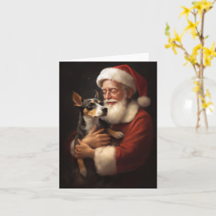 Rat Terrier With Santa Claus Festive Christmas Card