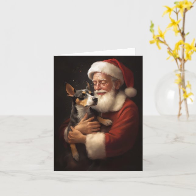 Rat Terrier With Santa Claus Festive Christmas  Card (Yellow Flower)