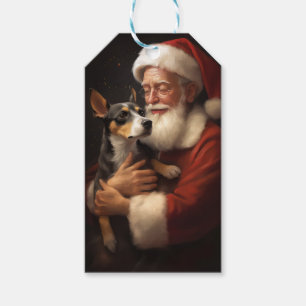 Rat Terrier With Santa Claus Festive Christmas  Gift Tags