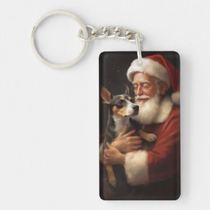 Rat Terrier With Santa Claus Festive Christmas  Key Ring