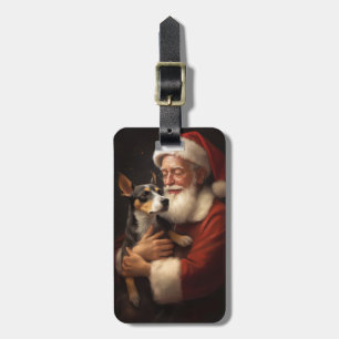Rat Terrier With Santa Claus Festive Christmas  Luggage Tag