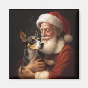 Rat Terrier With Santa Claus Festive Christmas  Magnet