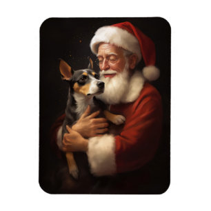 Rat Terrier With Santa Claus Festive Christmas Magnet