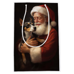 Rat Terrier With Santa Claus Festive Christmas  Medium Gift Bag