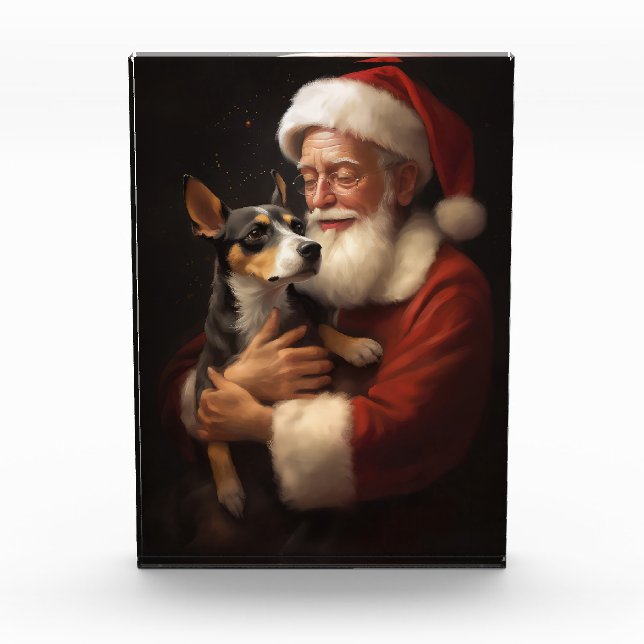 Rat Terrier With Santa Claus Festive Christmas  Photo Block (Front)