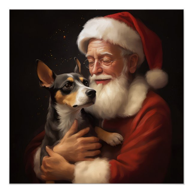 Rat Terrier With Santa Claus Festive Christmas  Poster (Front)