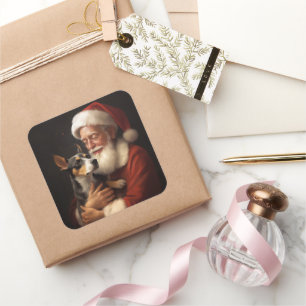 Rat Terrier With Santa Claus Festive Christmas  Square Sticker
