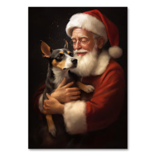 Rat Terrier With Santa Claus Festive Christmas  Table Number