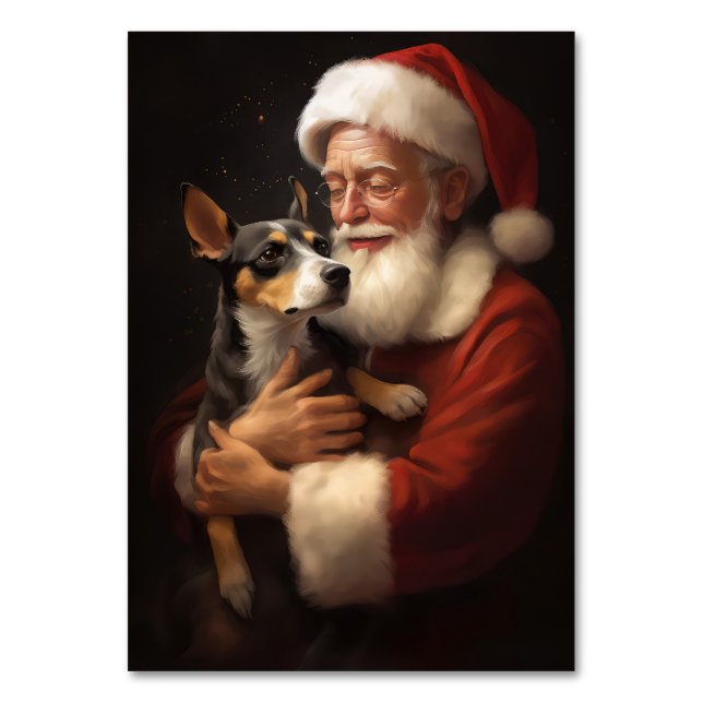 Rat Terrier With Santa Claus Festive Christmas  Table Number (Front)