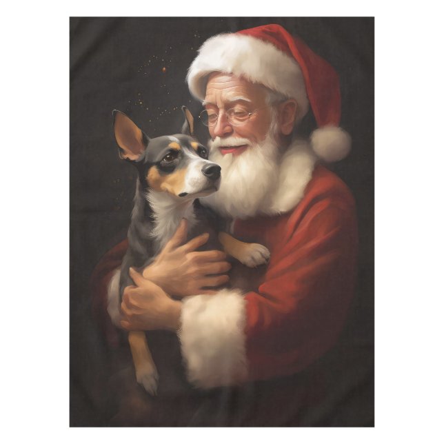 Rat Terrier With Santa Claus Festive Christmas  Tablecloth (Front)