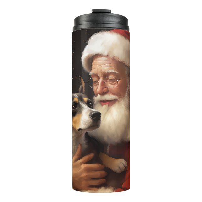 Rat Terrier With Santa Claus Festive Christmas  Thermal Tumbler (Front)