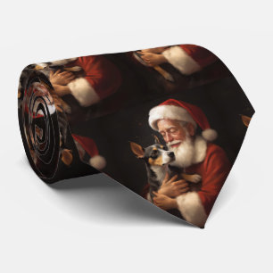 Rat Terrier With Santa Claus Festive Christmas  Tie