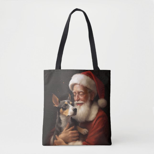 Rat Terrier With Santa Claus Festive Christmas  Tote Bag (Front)