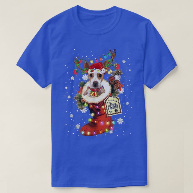 Rat Terrier Xmas Boot Christmas Sock Winter Snow  T-Shirt (Design Front)
