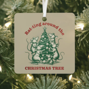 Rat-ting Around The Christmas Tree Funny Xmas Rat Metal Tree Decoration