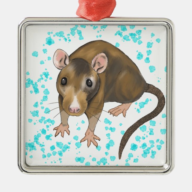 Rat Watercolour Metal Ornament (Front)
