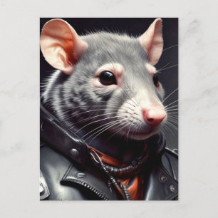 Rat Wearing Leather Jacket Postcard