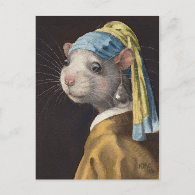 Rat with a Pearl Earring Postcard by KMCoriginals (Front)