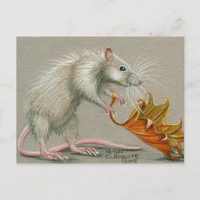 Rat with Leaf Fall Postcard (Front)