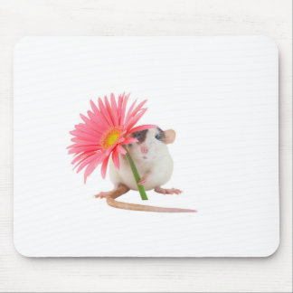 Rat with pink flower mouse pad