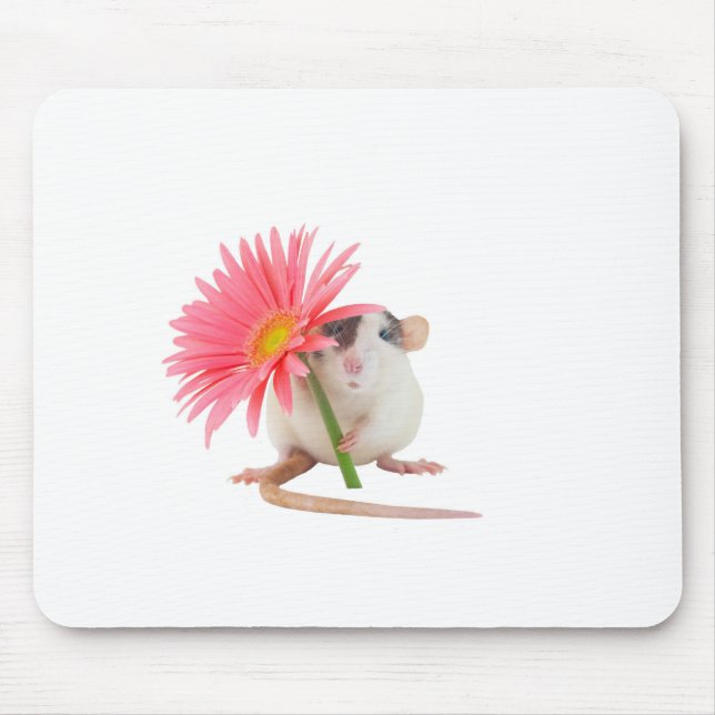 Rat with pink flower mouse pad (Front)