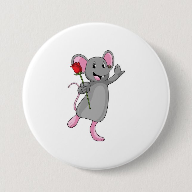Rat with Rose Flower 7.5 Cm Round Badge (Front)