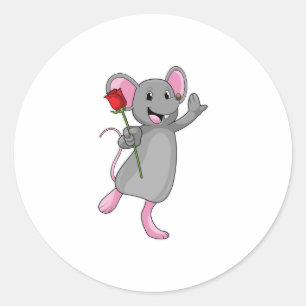 Rat with Rose Flower Classic Round Sticker