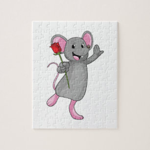 Rat with Rose Flower Jigsaw Puzzle