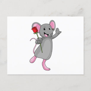 Rat with Rose Flower Postcard