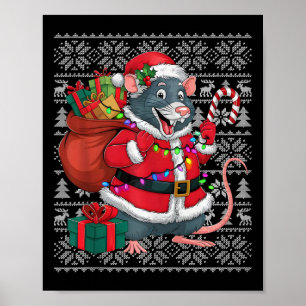 Rat Xmas Sweater Style Ugly Santa Rat Christmas Poster