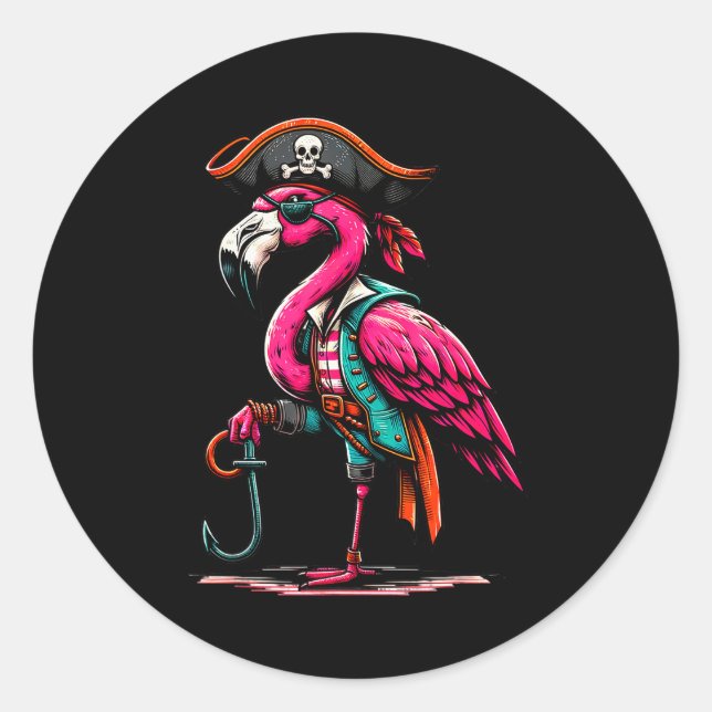 Rate Nk Flamingo Halloween Party - Jolly Roger  Classic Round Sticker (Front)