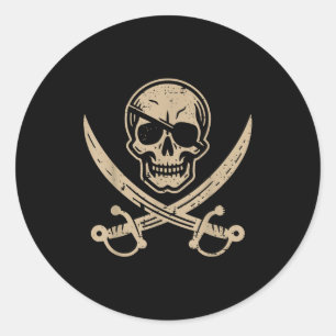 Rate Skull Eyepatch Crossed Swords Vintage Men Wom Classic Round Sticker