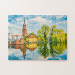 Rathenow reflection view aquarell havelland jigsaw puzzle
