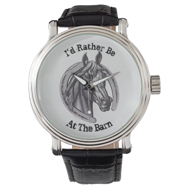 Rather Be At Barn Horse Lover Pony Sketch Animal Watch (Front)