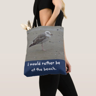 Rather Be at the Beach Painted Seagull Sand Bird Tote Bag