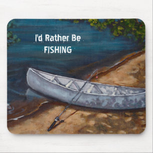 Rather Be Fishing: Blue Canoe, Original Painting Mouse Pad