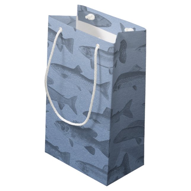 Rather Be Fishing Custom Fish Pattern Small Gift Bag (Back Angled)