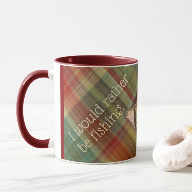 Rather Be Fishing Plaid#1 Red Mug (With Donut)