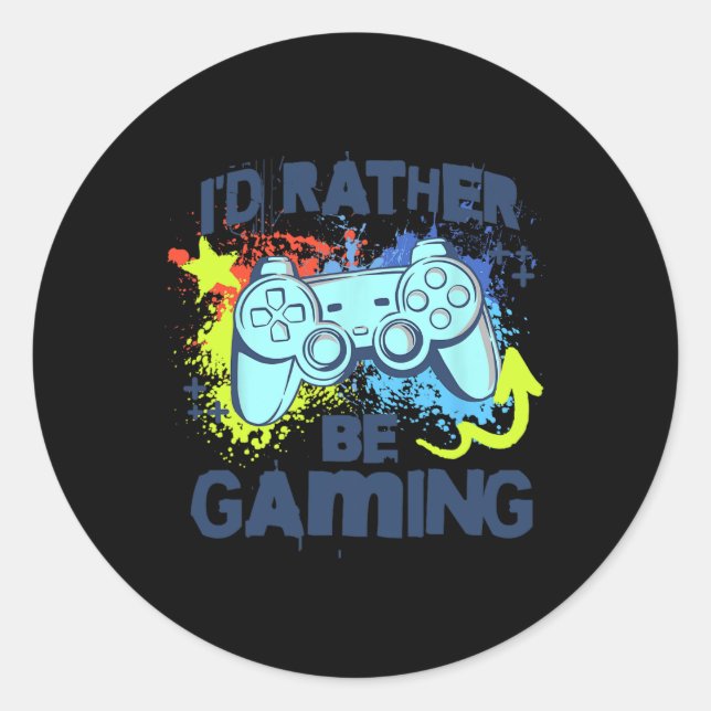 Rather Be Gaming Funny Video Game Player Saying Gr Classic Round Sticker (Front)