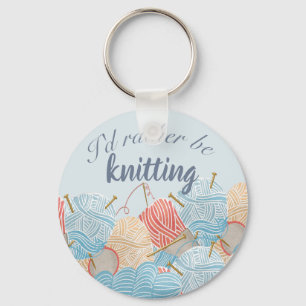 Rather Be Knitting Quote Balls of Yarn Key Ring