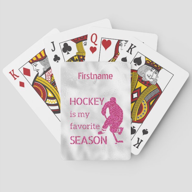 Rather be playing - pink sparkle hockey cards (Back)