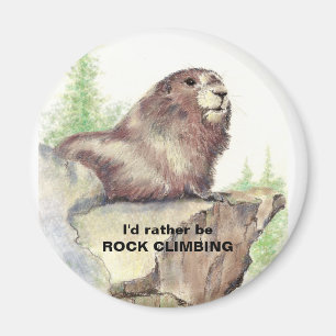 Rather be Rock Climbing Fun Quote Marmot Animal Magnet