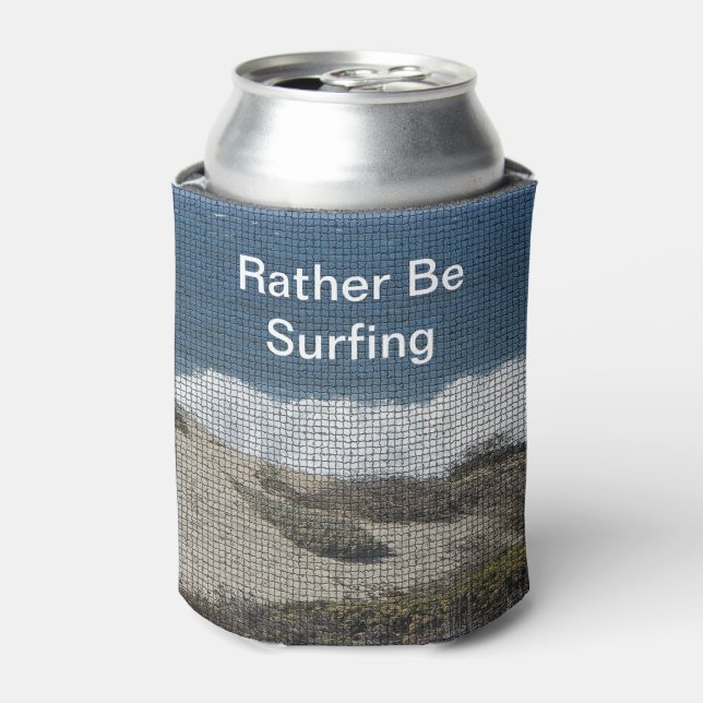 Rather Be Surfing Ocean Beach Travel Surfer Can Cooler (Can Front)