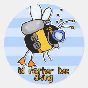rather bee diving classic round sticker